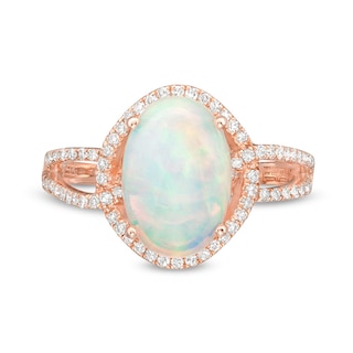 Previously Owned - EFFY™ Collection Oval Opal and 0.33 CT. T.W. Diamond Frame Interlocking Ring in 14K Rose Gold|Peoples Jewellers