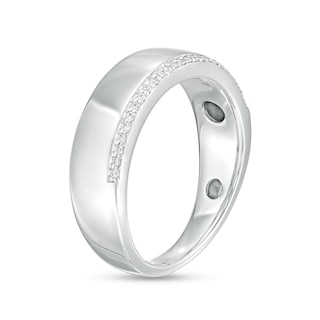 Previously Owned - Men's 0.085 CT. T.W. Diamond Single Edge Wedding Band in 10K White Gold|Peoples Jewellers