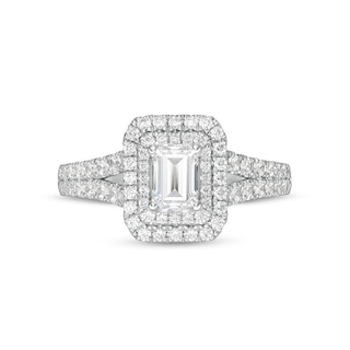 Previously Owned - 1.18 CT. T.W. Emerald-Cut Diamond Double Frame Split Shank Engagement Ring in 14K White Gold|Peoples Jewellers