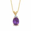 Thumbnail Image 0 of Oval Amethyst Pendant in 10K Gold with Tri-Top Diamond Accents