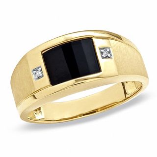Men's 10.0mm Square Faceted Onyx and Birthstone Signet Ring (6