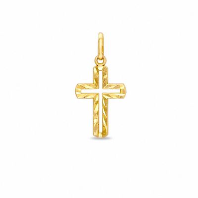 10K Gold Diamond-Cut Open Cross Charm