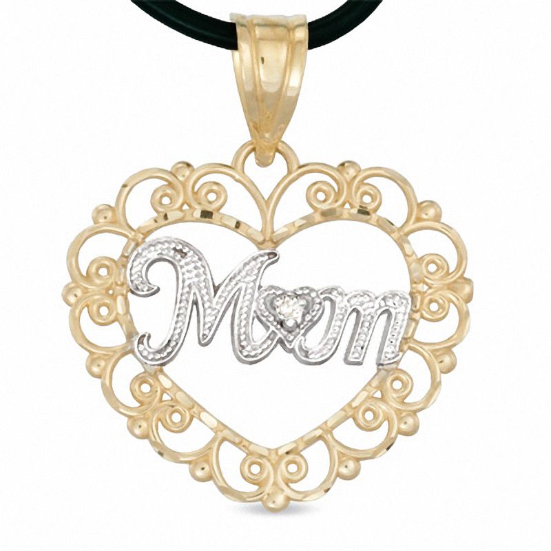 10K Two-Tone Gold Mom in Heart Charm