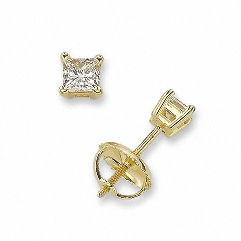 0.28 CT. T.W. Square-Cut Diamond Solitaire Stud Earrings in 14K Gold|Peoples Jewellers