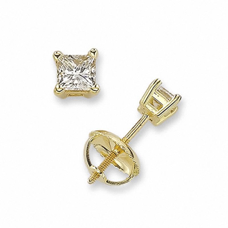 CT. T.W. Square-Cut Diamond Solitaire Stud Earrings in 14K Gold|Peoples Jewellers