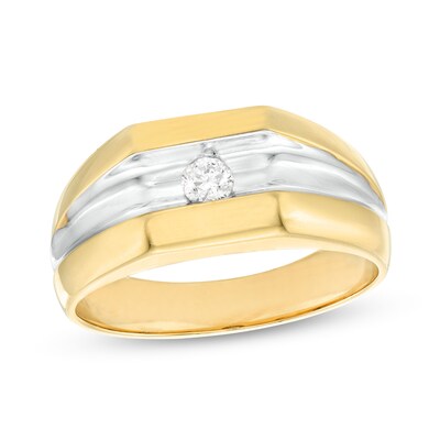 Men's 0.14 CT. Diamond Solitaire Inset Ring in 10K Gold