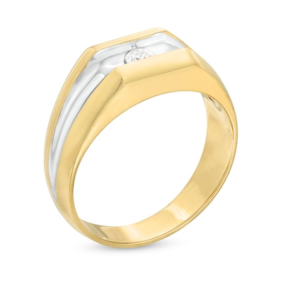 Men's 0.14 CT. Diamond Solitaire Inset Ring in 10K Gold