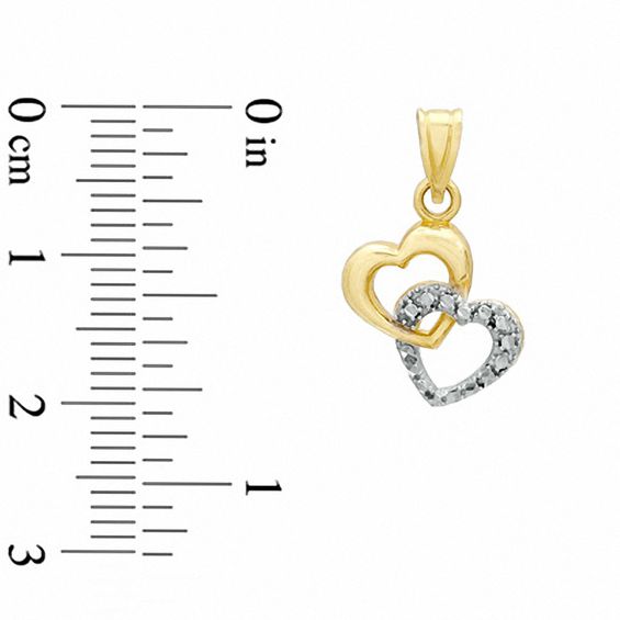 10K Gold and Rhodium Bead Double Heart Charm