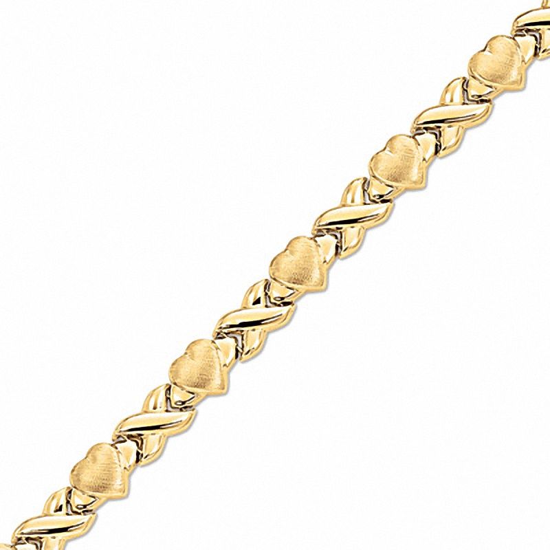 10K Gold Stampato "X" and Heart Bracelet|Peoples Jewellers