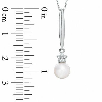 6.5-7.0mm Freshwater Cultured Pearl and Diamond Accent Stick Pendant in 10K White Gold