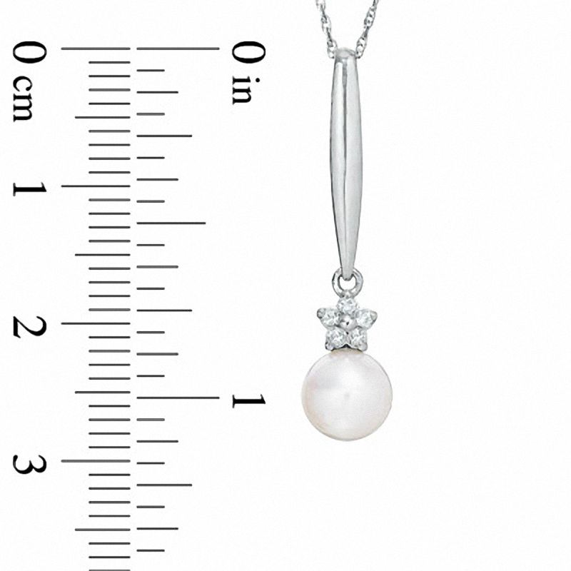 6.5-7.0mm Freshwater Cultured Pearl and Diamond Accent Stick Pendant in 10K White Gold
