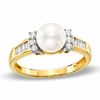 Thumbnail Image 0 of Freshwater Cultured Pearl and 0.26 CT. T.W. Diamond Ring in 10K Gold