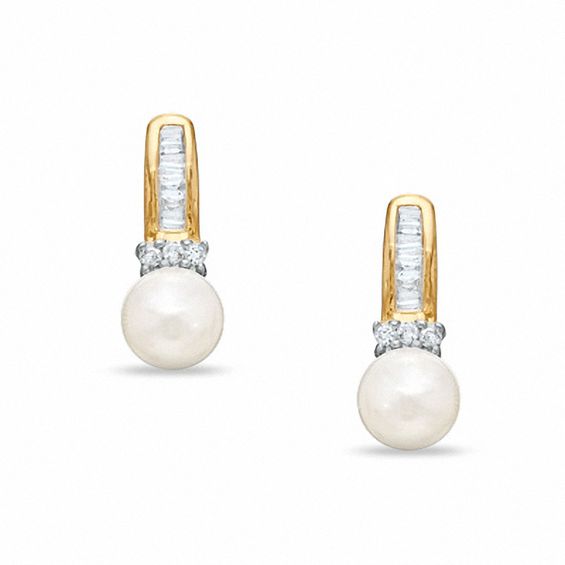 Freshwater Cultured Pearl and 0.23 CT. T.W. Diamond Drop Earrings in 10K Gold