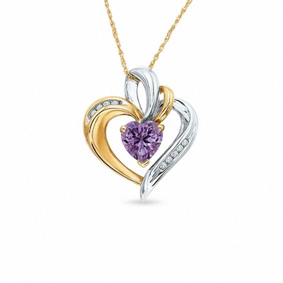 Amethyst and Diamond Accent Heart Pendant in 10K Two-Tone Gold