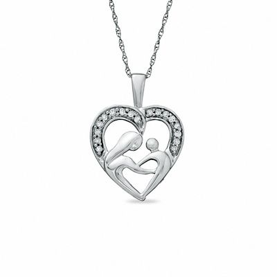 0.09 CT. T.W. Diamond Motherly Love Heart Pendant in 10K White Gold