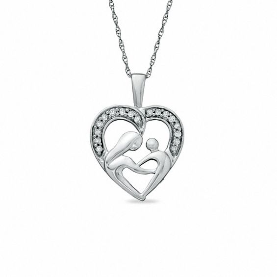 0.09 CT. T.W. Diamond Motherly Love Heart Pendant in 10K White Gold