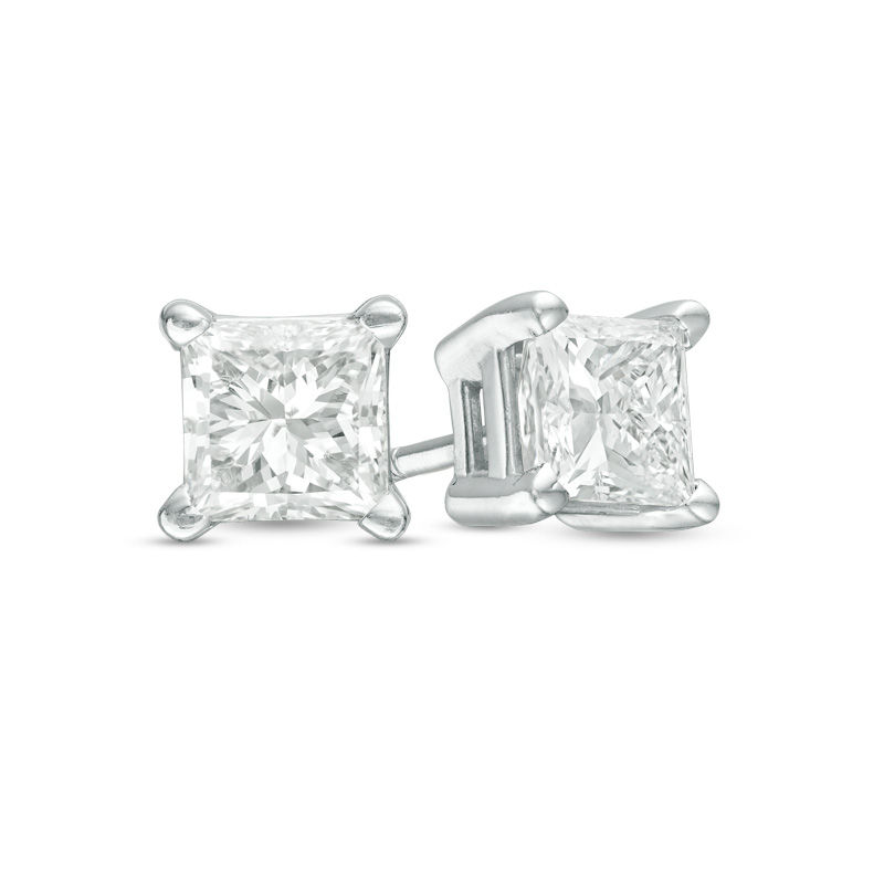 0.20 CT. T.W. Princess-Cut Diamond Solitaire Crown Royal Stud Earrings in 14K White Gold (J/I3)|Peoples Jewellers