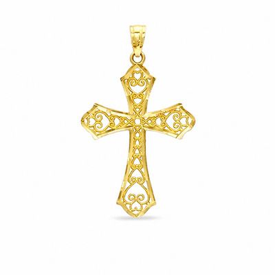 10K Gold Diamond-Cut Filigree Cross Charm