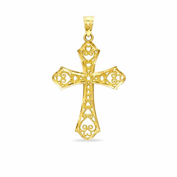 10K Gold Diamond-Cut Filigree Cross Charm