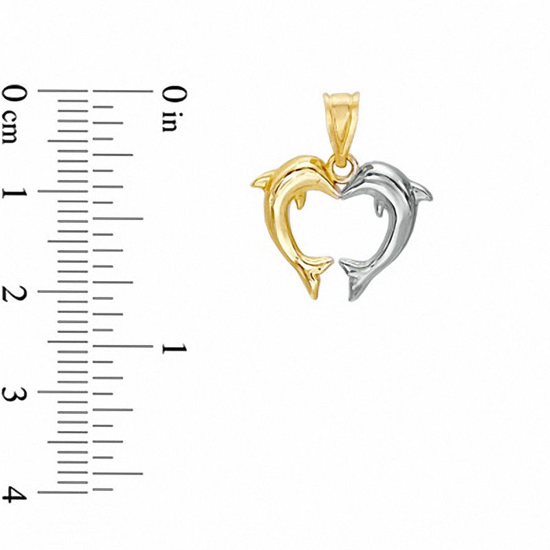 10K Two-Tone Gold Kissing Dolphins Heart Charm|Peoples Jewellers