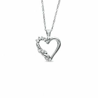 0.12 CT. T.W. Diamond Heart Pendant in 10K White Gold