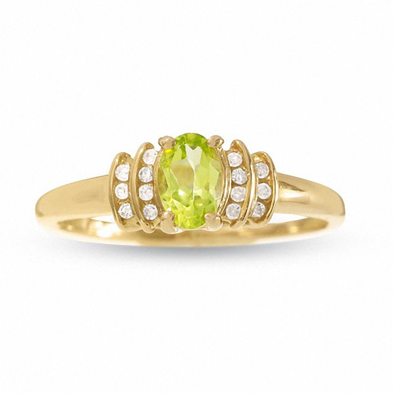 10K Gold Peridot Crown Ring with Diamond Accents