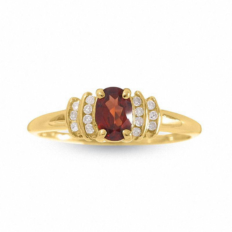 10K Gold Garnet Crown Ring with Diamond Accents