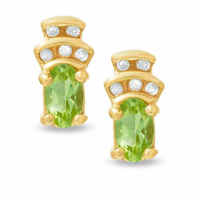 Peridot Crown Earrings in 10K Gold with Diamond Accents