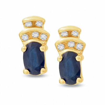 Blue Sapphire Crown Earrings in 10K Gold with Diamond Accents