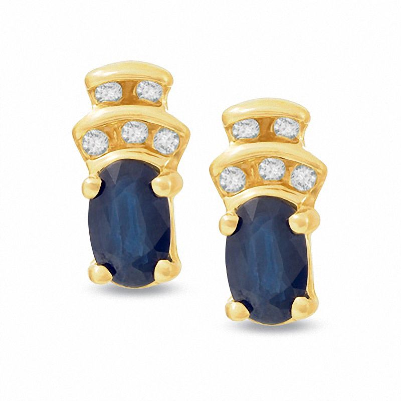 Blue Sapphire Crown Earrings in 10K Gold with Diamond Accents