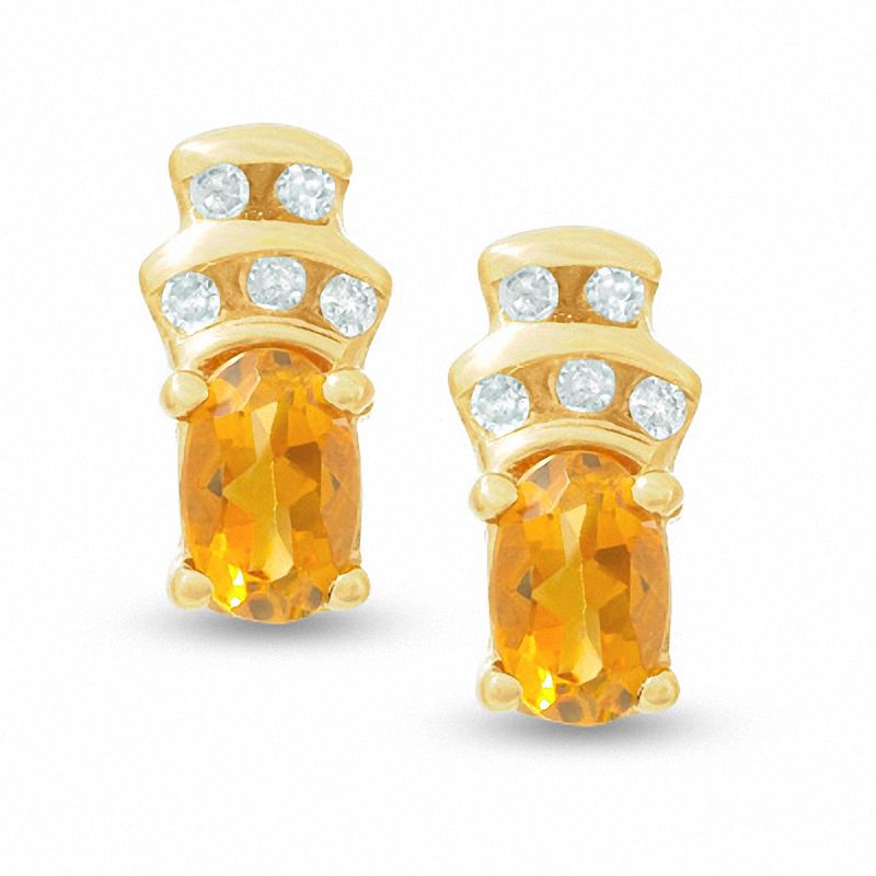 Citrine Crown Earrings in 10K Gold with Diamond Accents