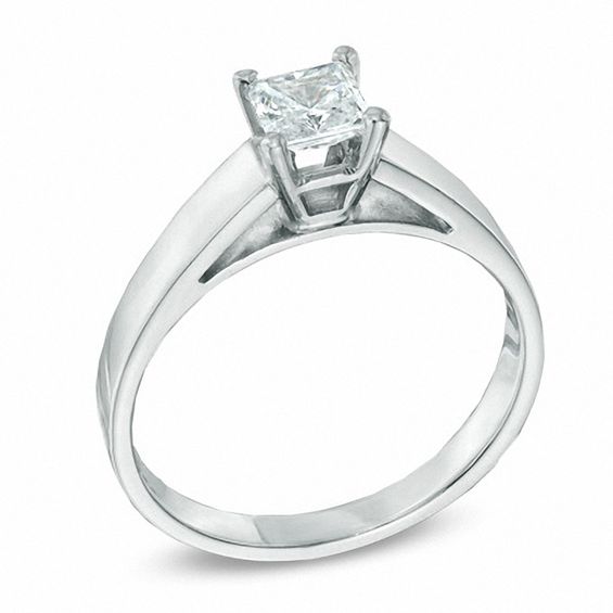 0.50 CT. Princess-Cut Diamond Solitaire Crown Royal Engagement Ring in 14K White Gold (J/I2)