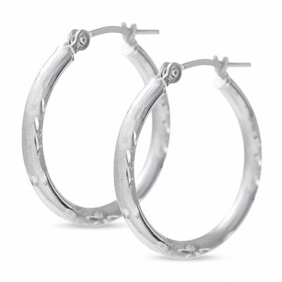 Diamond-Cut Hoop Earrings in 14K White Gold