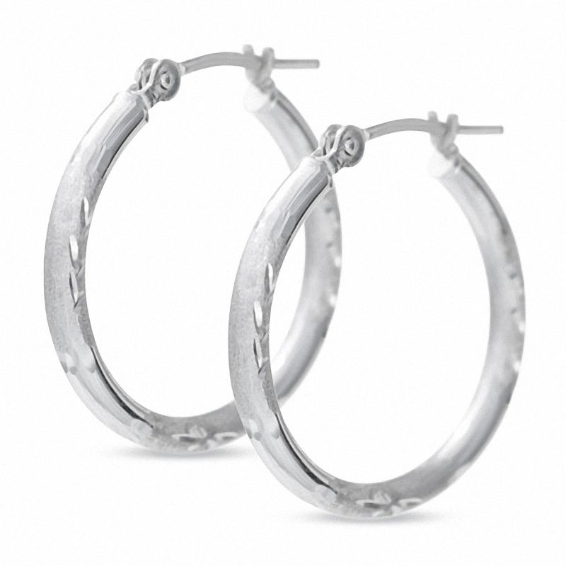 Diamond-Cut Hoop Earrings in 14K White Gold|Peoples Jewellers