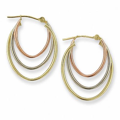 14K Tri-Tone Gold Triple Oval Hoop Earrings