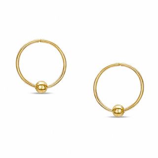 14K Gold 12.0mm Hoop with Bead Earrings