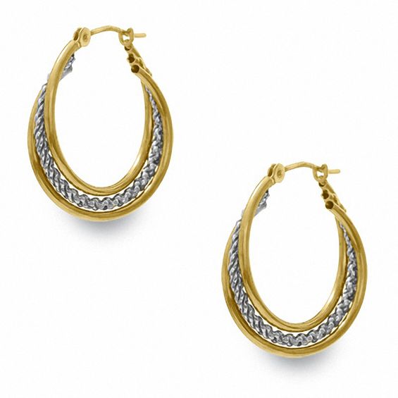 14K Two-Tone Gold Three-Row Twist Hoop Earrings