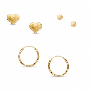 14K Gold Three-Piece Earrings Set