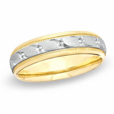 Men's 6.0mm Windmill Wedding Band in 14K Two-Tone Gold - Size 10