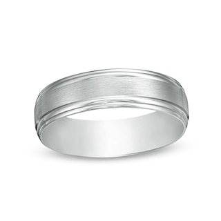 Men's 6.0mm Satin Stepped Edge Wedding Band in 14K White Gold - Size 10