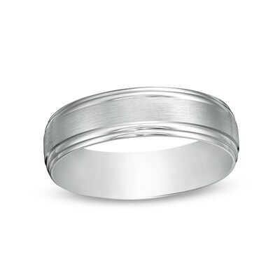 Men's 6.0mm Satin Stepped Edge Wedding Band in 14K White Gold - Size 10