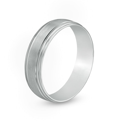 Men's 6.0mm Satin Stepped Edge Wedding Band in 14K White Gold - Size 10