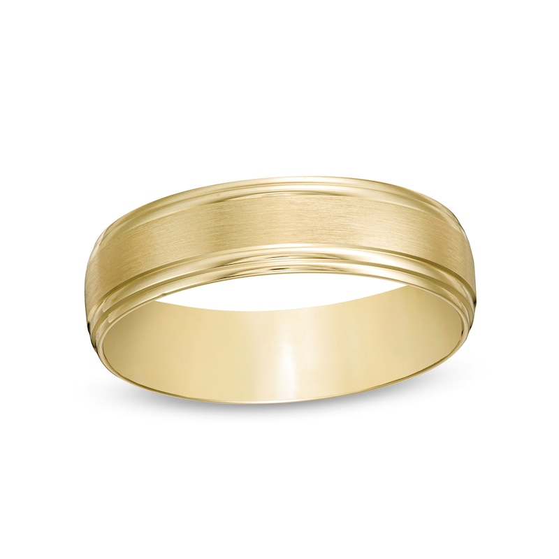 Men's 6.0mm Brushed Stepped Edge Wedding Band in 14K Gold - Size 10|Peoples Jewellers