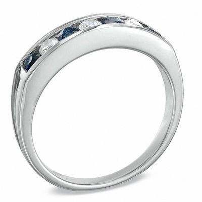 Blue Sapphire and 0.23 CT. T.W. Diamond Channel Band in 10K White Gold