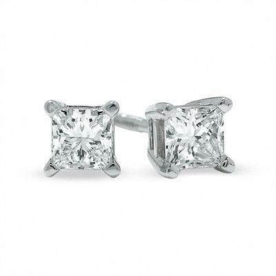 0.50 CT. T.W. Square-Cut Diamond Solitaire Crown Royal Stud Earrings in 14K White Gold