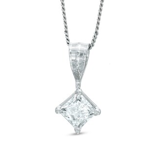 0.25 CT. Princess-Cut Diamond Solitaire Crown Royal Pendant in 14K White Gold (J/I3)