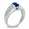 Thumbnail Image 2 of Emerald-Cut Blue Sapphire and 0.15 CT. T.W. Diamond &quot;U&quot; Ring in 14K White Gold