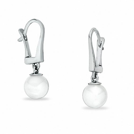 Akoya Cultured Pearl Leverback Earrings in 14K White Gold