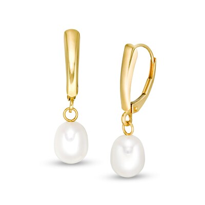 7.0-8.0mm Baroque Freshwater Cultured Pearl Drop Earrings in 14K Gold