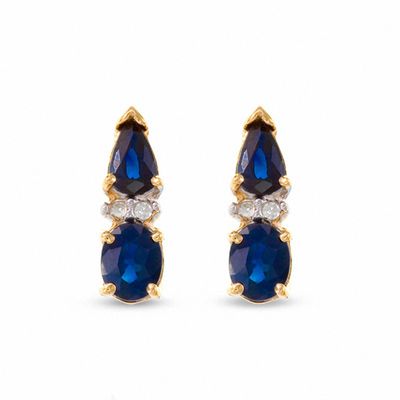 Oval and Pear Blue Sapphire Fashion Earrings in 10K Gold with Diamond Accents